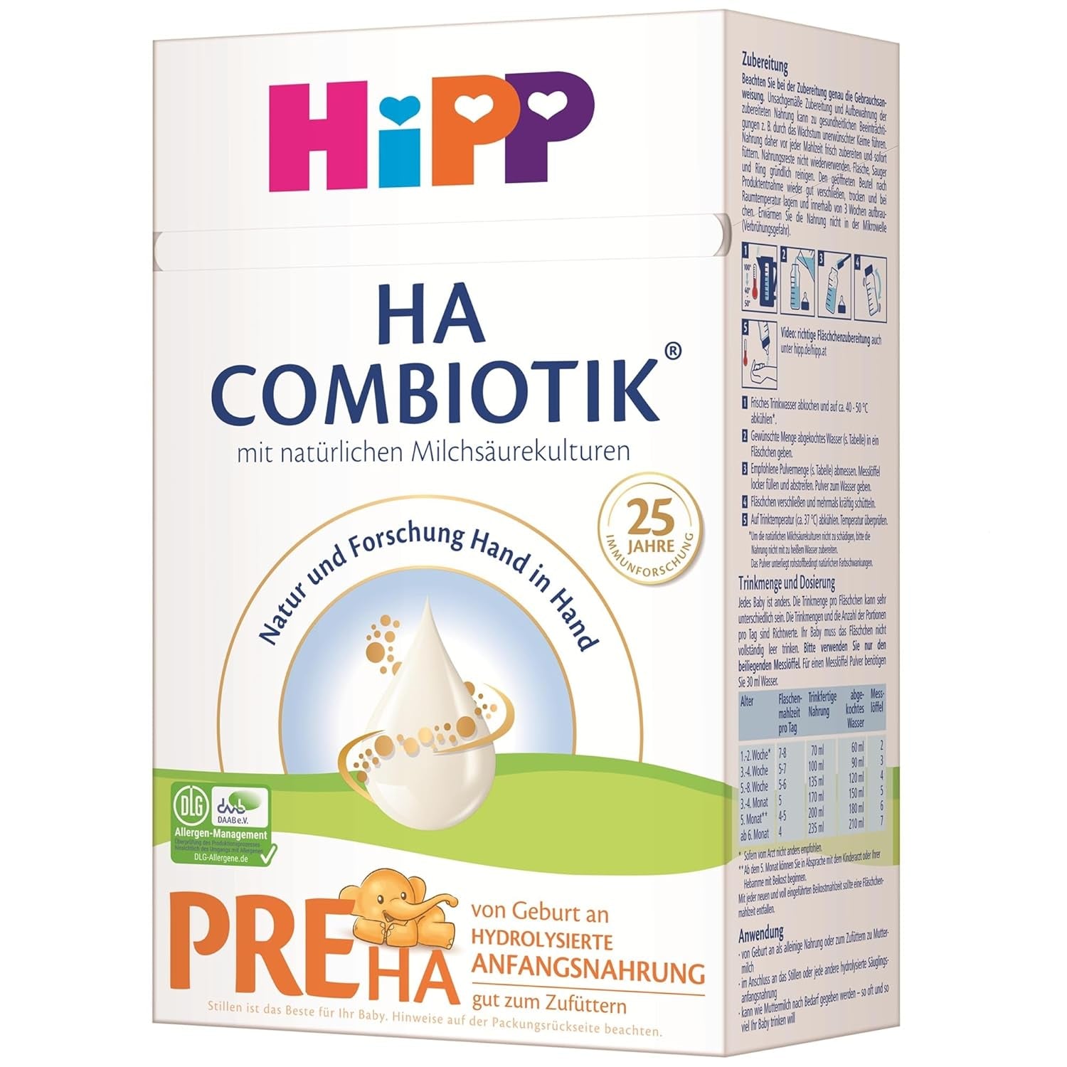 HiPP PRE HA Combiotik (4 x 600g), hydrolizowane mleko w proszku dla niemowląt od urodzenia, z naturalnymi kulturami kwasu mlekowego, dla wrażliwego układu odpornościowego
