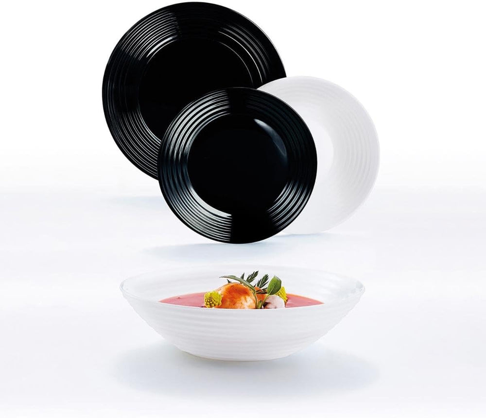 Harena N&b Glasgeschirr, 18-teilig, für 6 Personen, Weiß und Schwarz