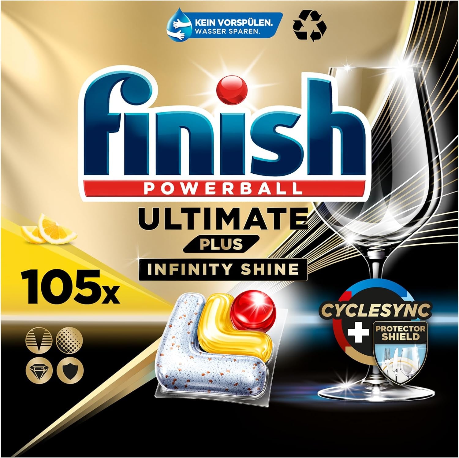 Tabletki Finish Ultimate plus Infinity Shine Citrus do zmywarki - Tabletki do zmywarki, intensywne czyszczenie - 105 kapsułek, cytrynowe Naty Shop