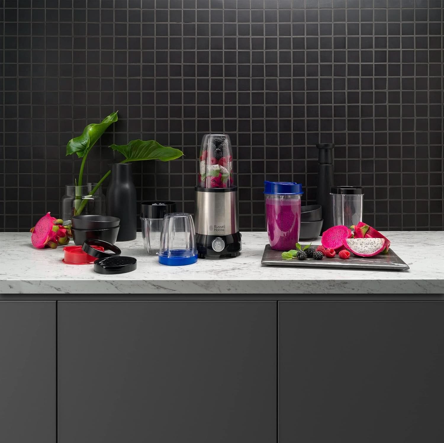 Russell Hobbs Mixer [Multifunktions-Standmixer] Nutriboost (Inkl. 5 Bpa-Freie Und Spülmaschinengeeignete Behälter + Deckel, 22 000 U/Min, 0,9 Ps-Motor) Elektrischer, Smoothie-Maker 23180-56 Kitchen Naty Shop