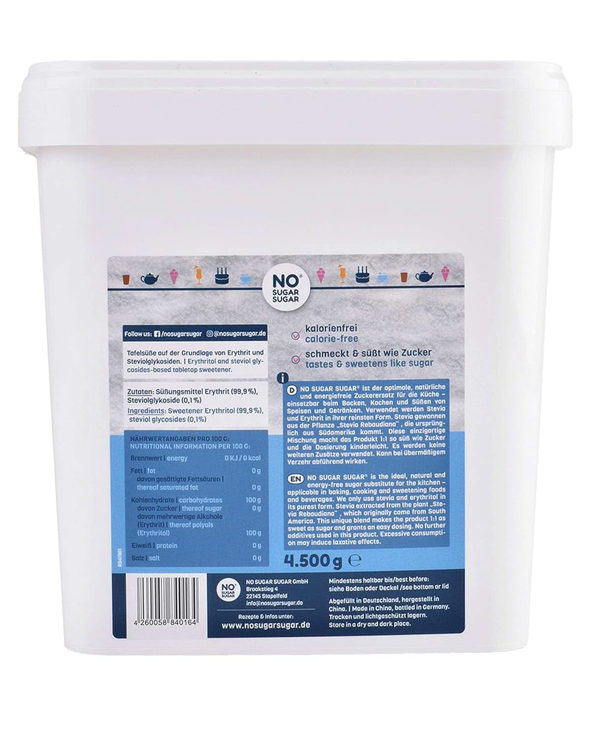 BEZ CUKRU, Erytrytol + Stewia Naturalny zamiennik cukru bez kalorii Słodycz 1:1 w porównaniu do cukru, bez smaku, 4,5 Kg Słodziki Naty Shop