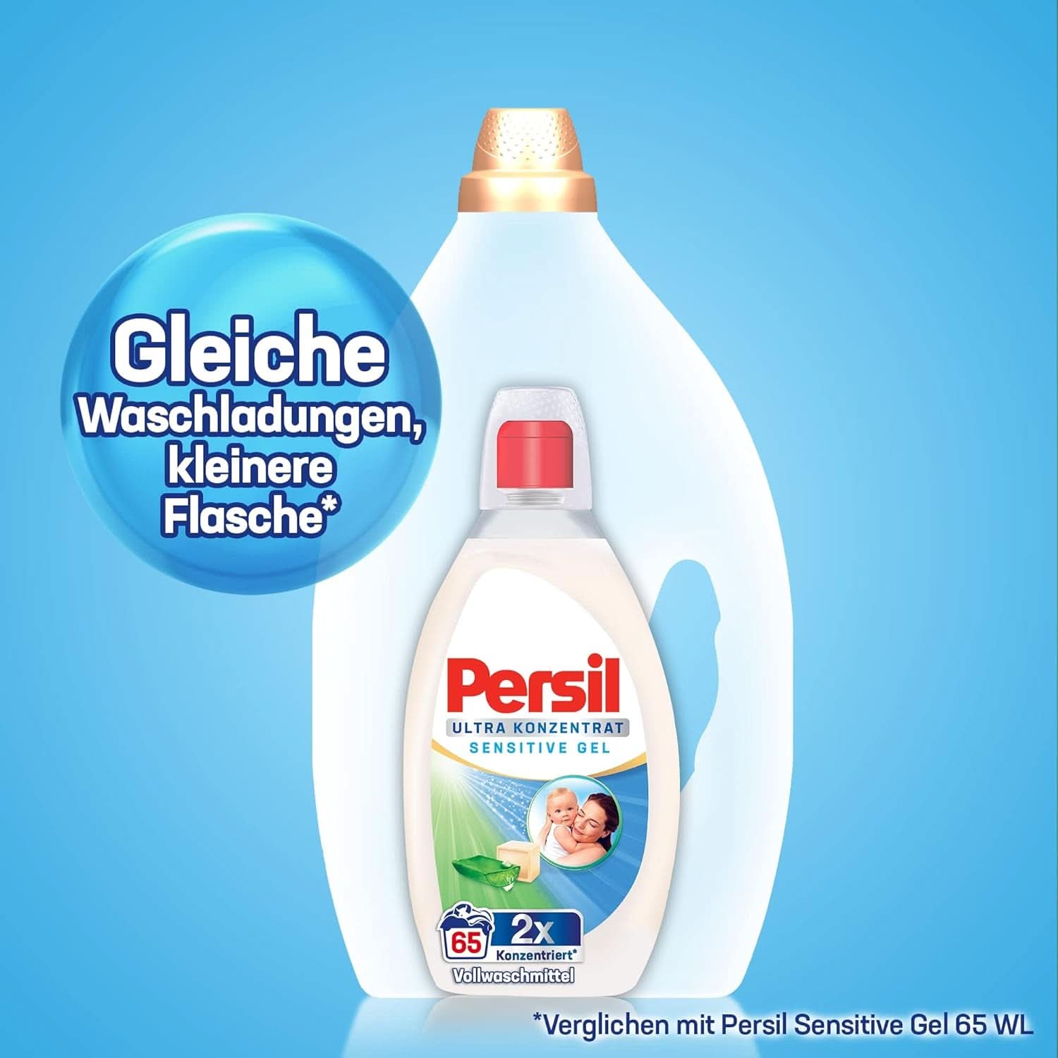 Persil Ultra Concentrate Sensitive Gel (130 prań) Detergent w płynie dla alergików i dzieci w mniejszej butelce, aby zmniejszyć ilość plastiku Usuwa trudne plamy Testowany dermatologicznie Detergenty do prania Naty Shop