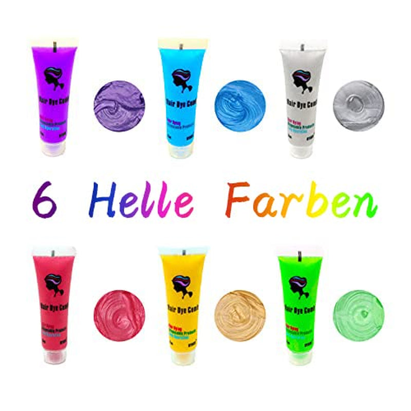 Byhoo 6PCS Vopsea de păr temporară pentru păr negru, cretă de păr, vopsea de păr lavabilă, idee de cadou pentru fete, cadou de ziua de naștere pentru adolescenți. Vopsea pentru par Naty Shop