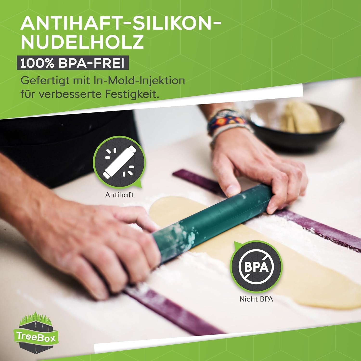 Nudelholz - Teigroller aus Silikon und Edelstahl - Modernes Nudelholz ohne Griffe mit Antihaftwirkung, Fondant und Teig im Handumdrehen ausrollen, Backutensilien