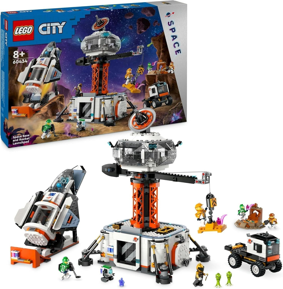 LEGO City Space Base cu rampa de lansare, stație spațială de jucărie cu vehicul spațial și navă spațială pentru copii, set cu 6 minifigurine, roboți și extratereștri, cadou pentru băieți și fete 60434 Seturi de constructie Besuche den LEGO-Store Singur