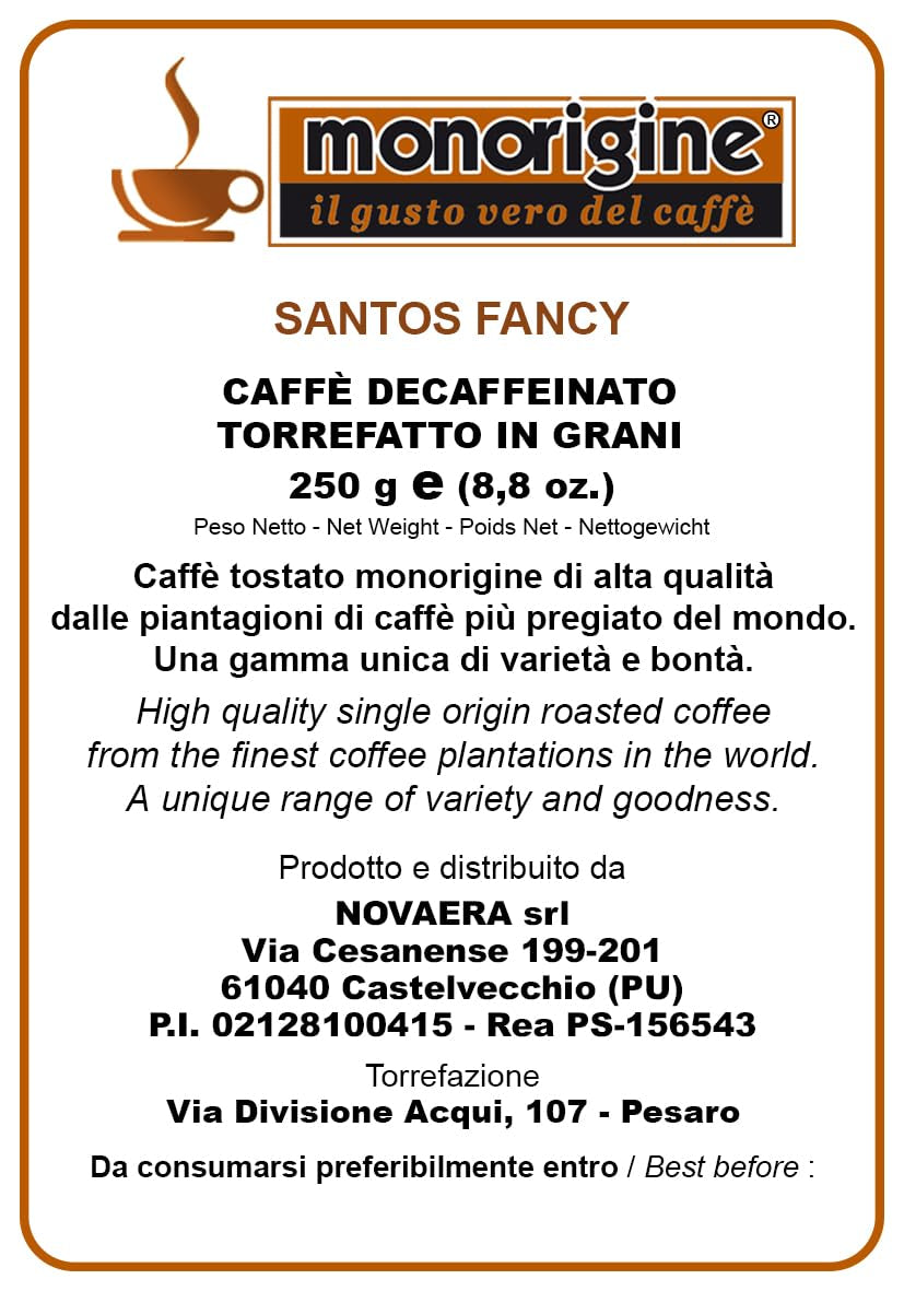 Boabe de cafea decofeinizate Santos Fancy, 250 g - Cafea
