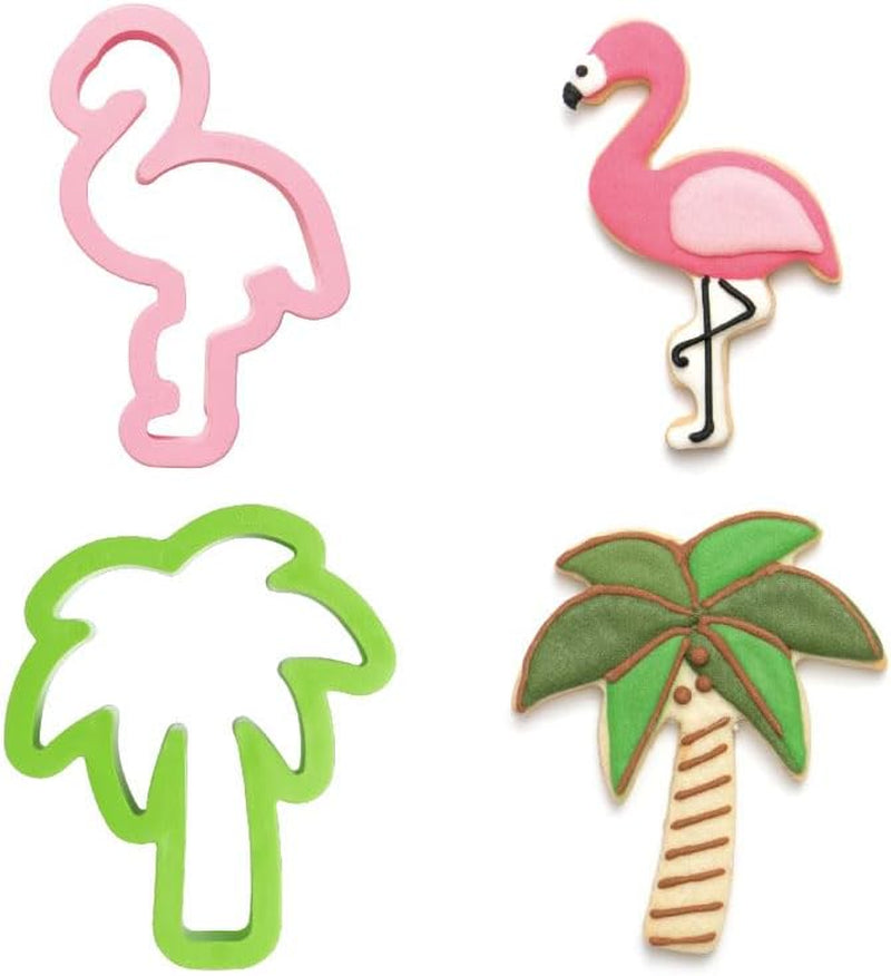 0255071 FORME DE FORMAT PLASTIC FLAMINGO ȘI PALMIER SET 2 PIESE 10/9.5XH2CM, Verde/Roz