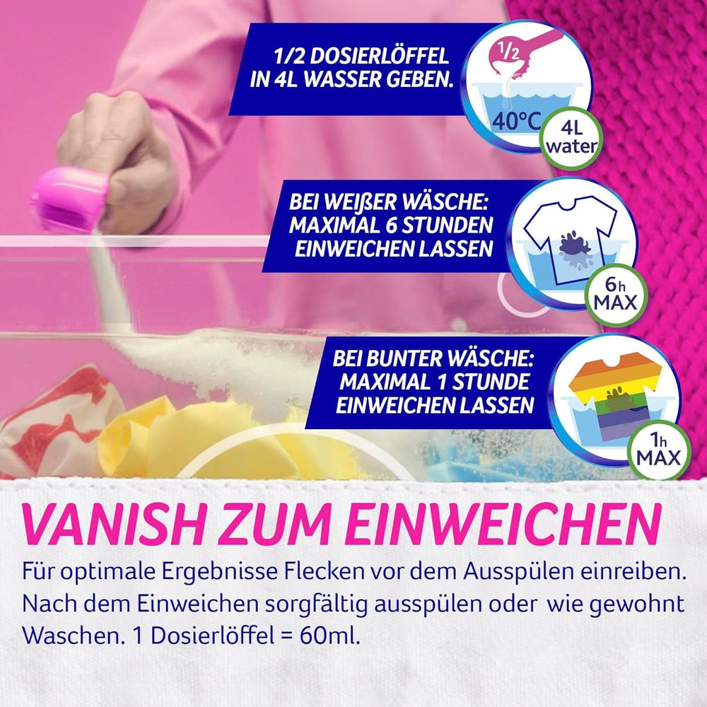 Vanish Oxi Action Powder Pink - 1.125 Kg - bezchlorowy proszek do usuwania plam i ulepszania prania - do prania kolorowego Proszki do prania Naty Shop