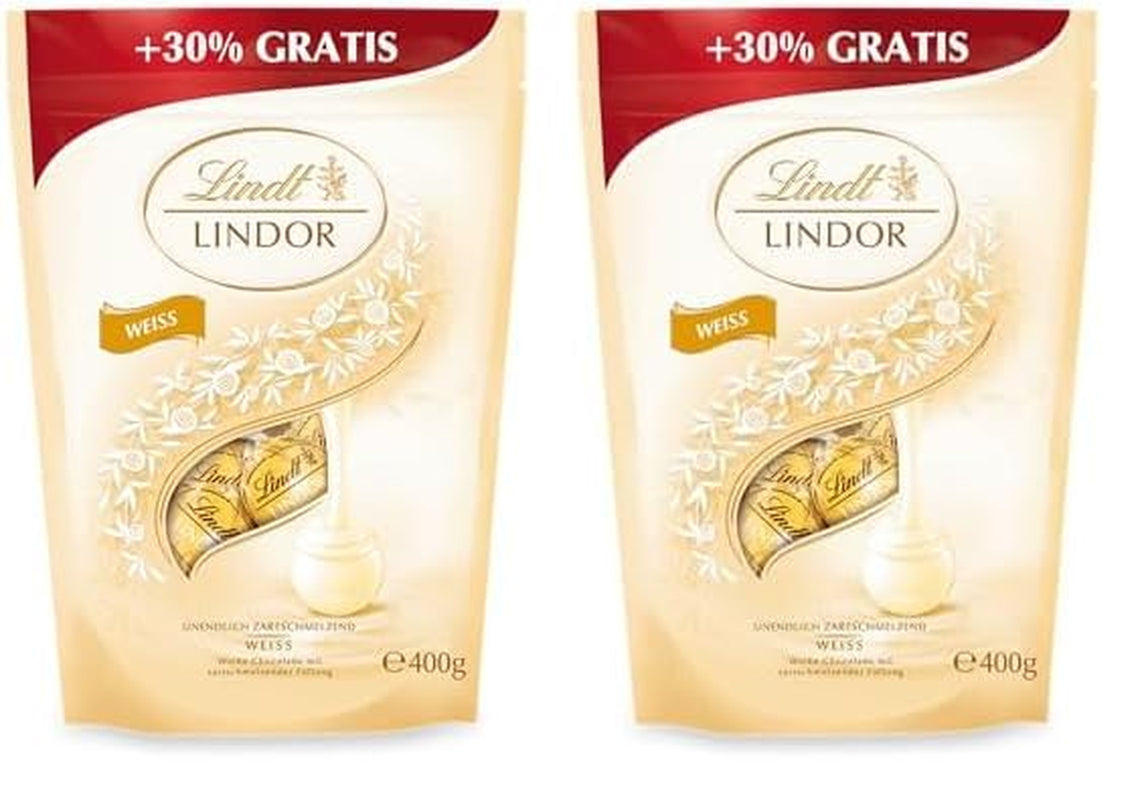 Kulki Lindor z białej czekolady | 400g Ok. 30 kulek z białej czekolady z rozpływającym się w ustach nadzieniem | Prezent czekoladowy | Prezent czekoladowy (opakowanie 2 szt.)