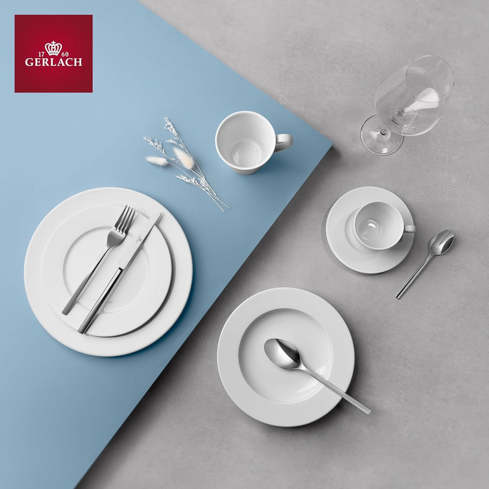 Set de veselă Gerlach 1760 - 18 piese - Serviciu de masă pentru 6 persoane - Set de farfurii - Porțelan modern, alb