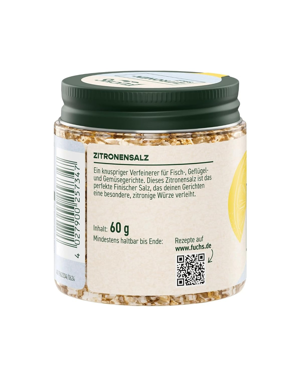 Fuchs Gewürze - Citronensalz | Toppingsalz z Pyramidenflocken i Zitrone | Chrupiące Verfeinerung für Fisch und Gemüse | Sól cytrynowa w jakości Premium | 60 g im wiederverschließbaren Gewürzglas