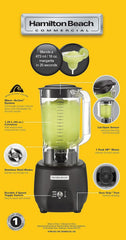 Blender barowy Hamilton Beach Commercial® 908®R, HBB908R-CE, 1 HP, pojemnik z poliwęglanu 1,3 l, 2 prędkości, 220-240 V, czarna kuchnia Naty Shop