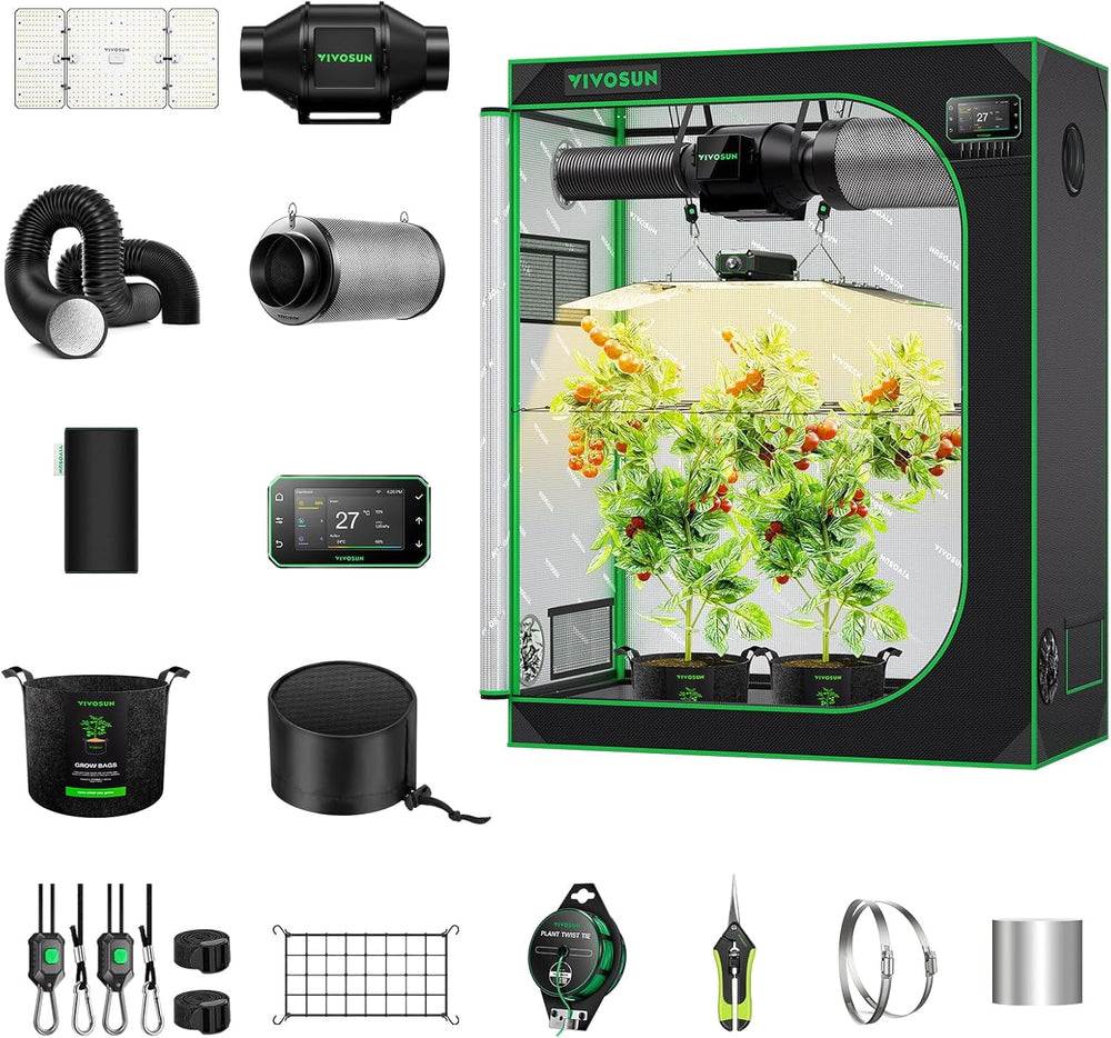 Namiot VIVOSUN Smart Grow Tent Kompletny zestaw 60x60x120cm, zintegrowany system automatycznej uprawy WiFi z pełnym spektrum światła LED o mocy 100W i wydajnym systemem wentylacji z kontrolerem GrowHub E42A+