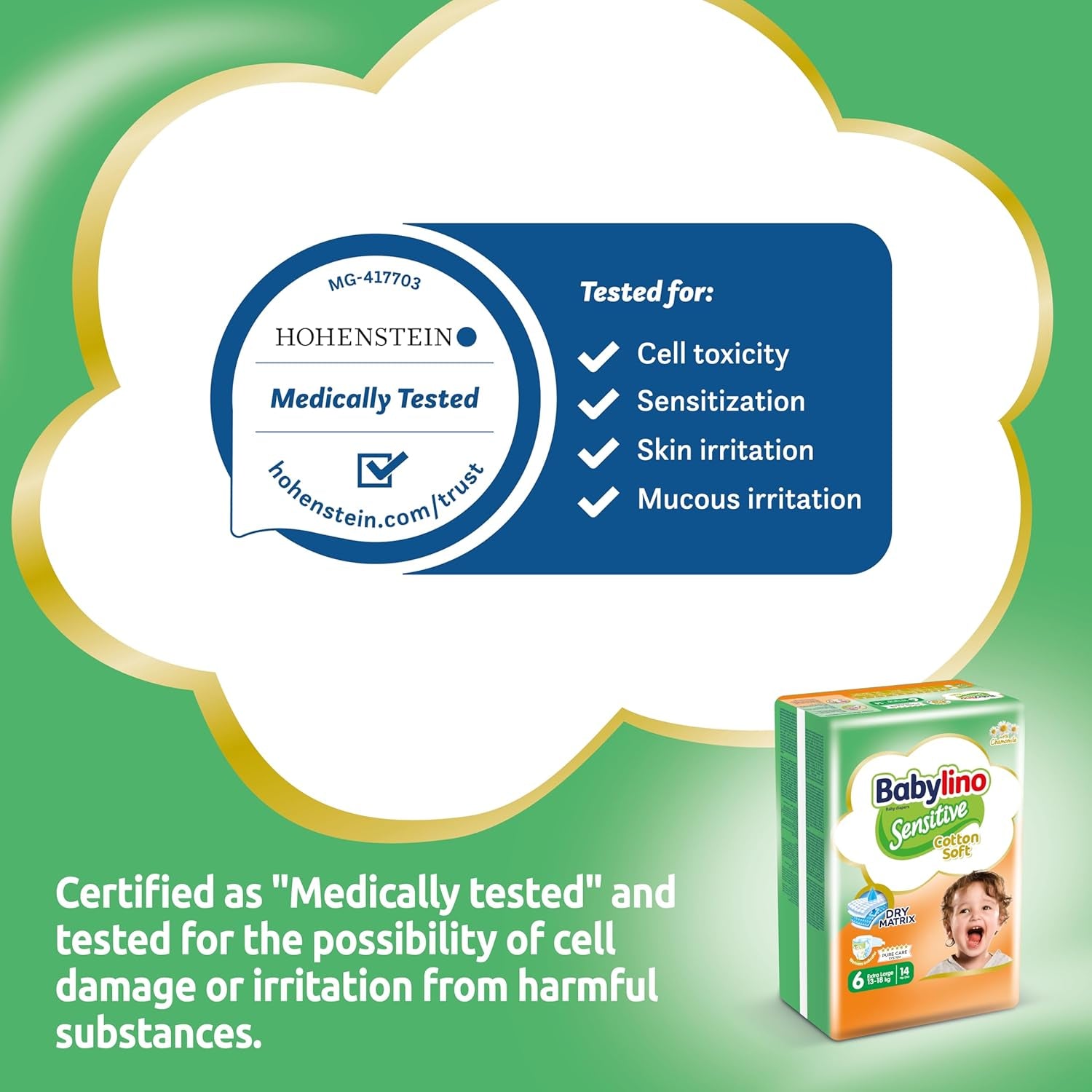 Pieluszki dla wrażliwych dzieci, rozmiar 6, bardzo duże (13-18 kg), 114 pieluszek