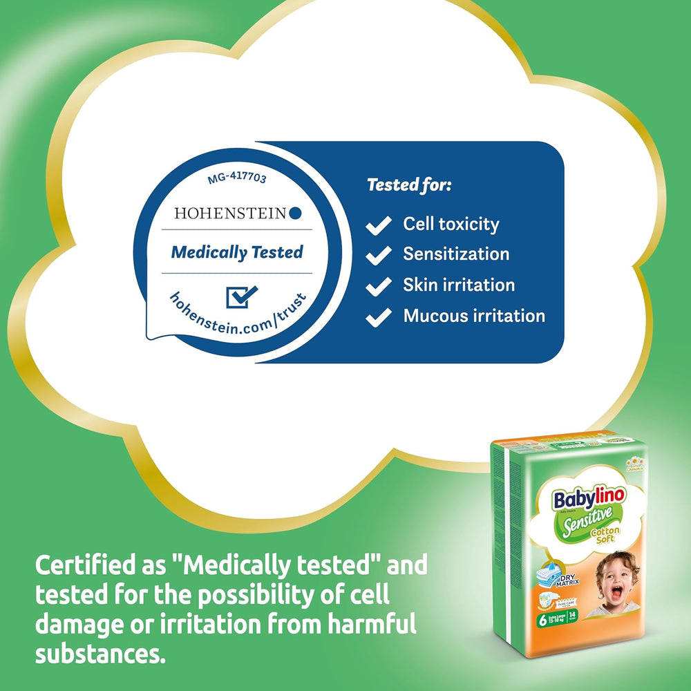 Pieluszki dla wrażliwych dzieci, rozmiar 6, bardzo duże (13-18 kg), 114 pieluszek