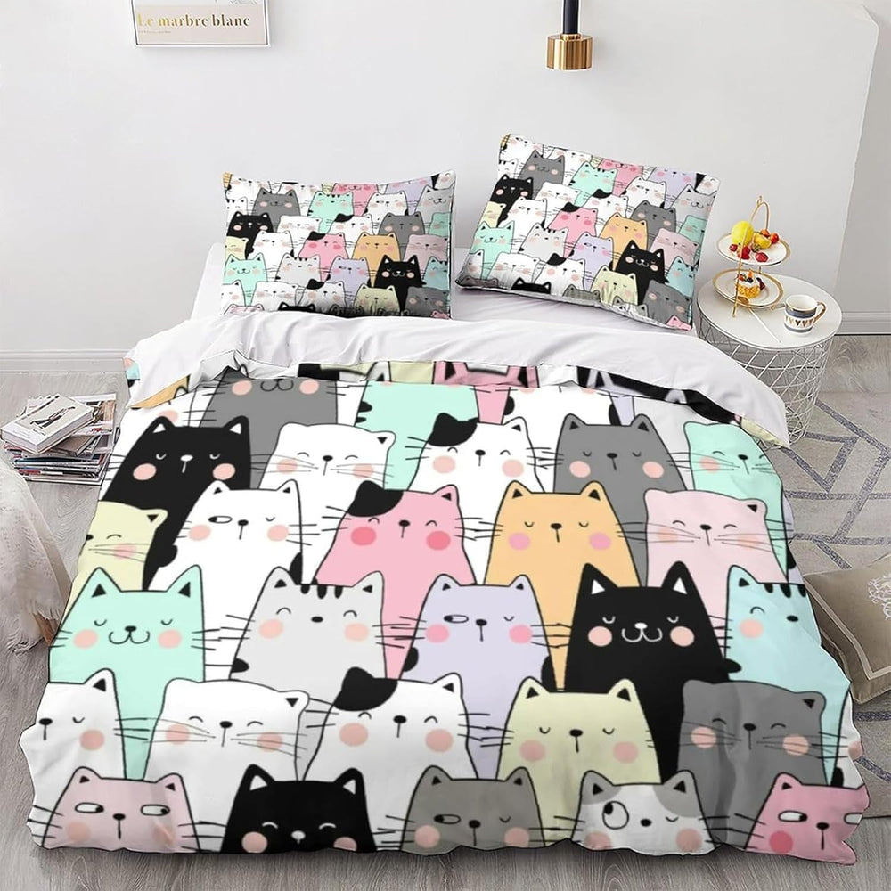 Dziecięce Mädchen Cute Katze Kitty Katzenmotif Bettwäsche Kinder Katzenbettwäsche Kinderbettwäsche Łóżko Poszwa na kołdrę Zestaw pościeli 135 × 200 cm