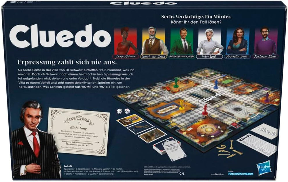 Gra planszowa Hasbro Gaming Cluedo dla dzieci w wieku od 8 lat, przeprojektowana gra Cluedo dla 2 do 6 graczy, gra detektywistyczna i łamigłówka, gra tajemnicza idealna dla