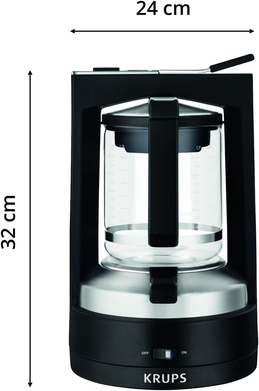 Espressor cu filtru Krups T8, 850 wați, oprire automată, 8-12 cești, capacitate 1 l, filtru permanent, întrerupător iluminat pornit/oprit, ușor de utilizat, negru, KM4689