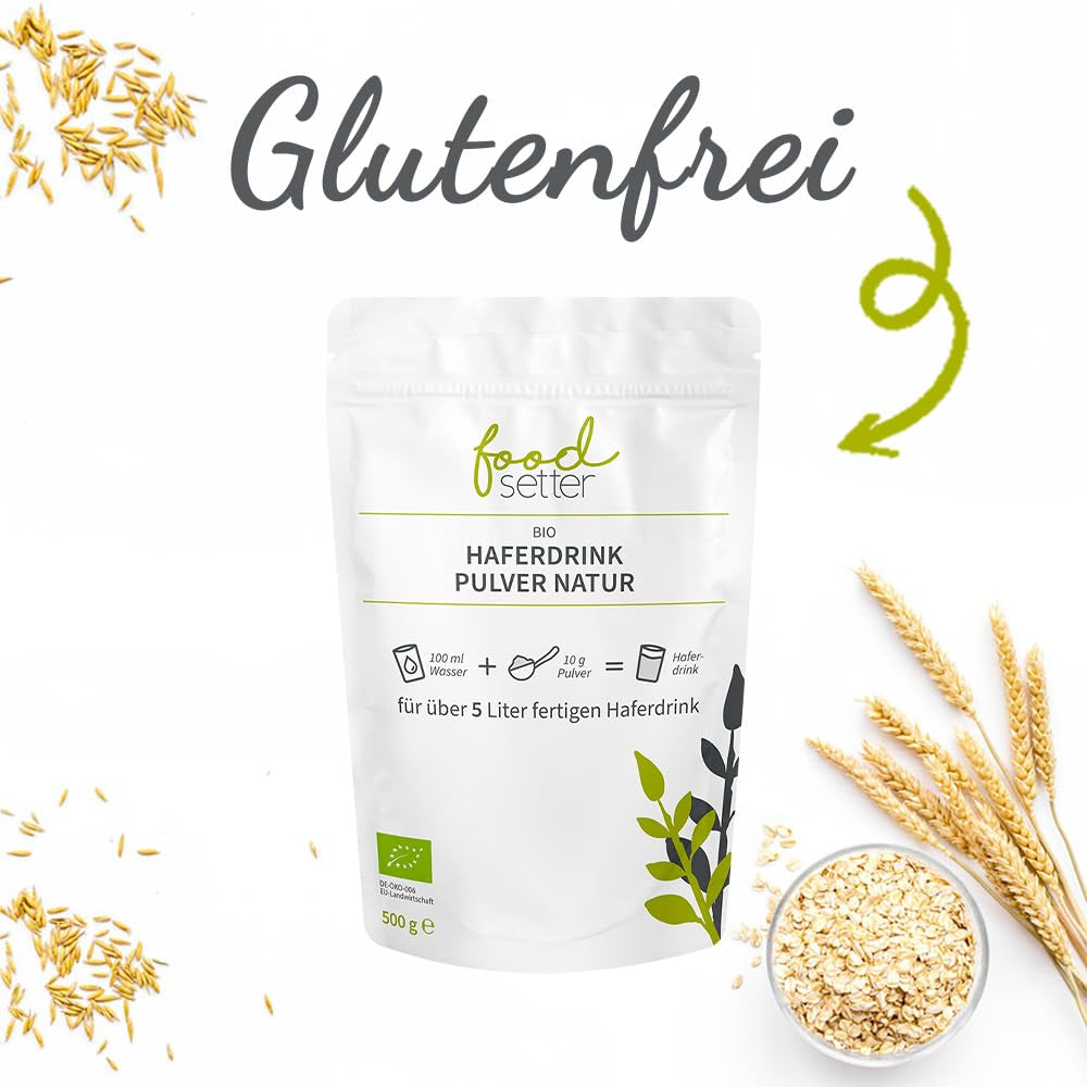 foodsetter Bio Haferdrink Pulver | Torba 500g | Haferpulver | Natychmiastowy Haferpulver | Jakość biologiczna | wegańskie | Bezglutenowe | Ohne Zuckerzusatz | 0,5 kg
