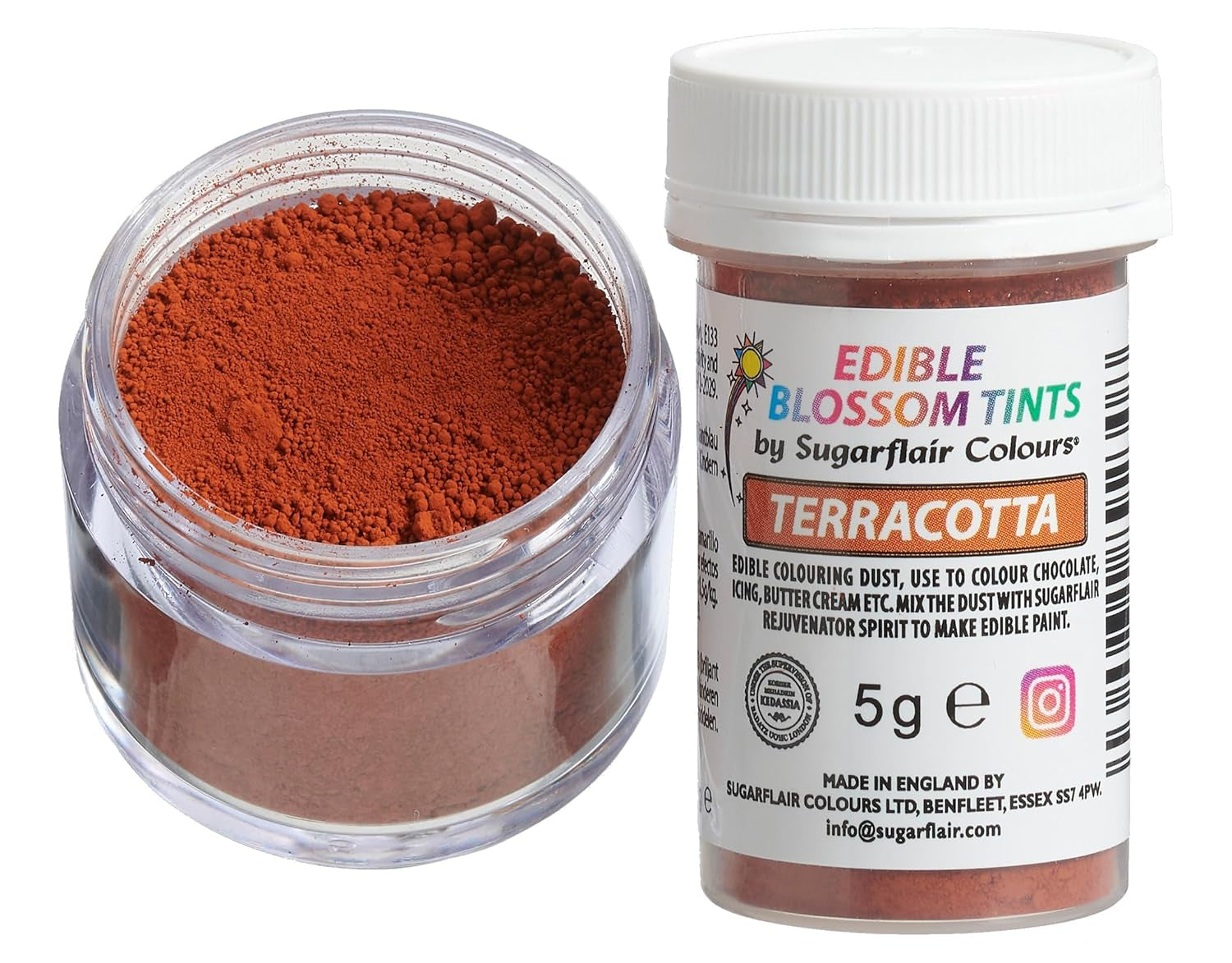 Pudră de colorant alimentar Sugarflair Blossom Tint Dust Terracotta - Pudră de colorant alimentar pentru decoruri de tort, pastă de zahăr, fondant, glazură, ciocolată, cremă de unt, macarons și multe altele - 5G