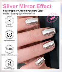 BISHENGYF Silver Chrome Nail Powder – Metal Holo Chromfarbener Nagelpuder, 1G Cromepulver Nägel Glitzer Glänzende Silver Nagelpulver Spiegeleffekt Pigment Nagelkunst, Diy-Design-Dekor Frauen Geschenk