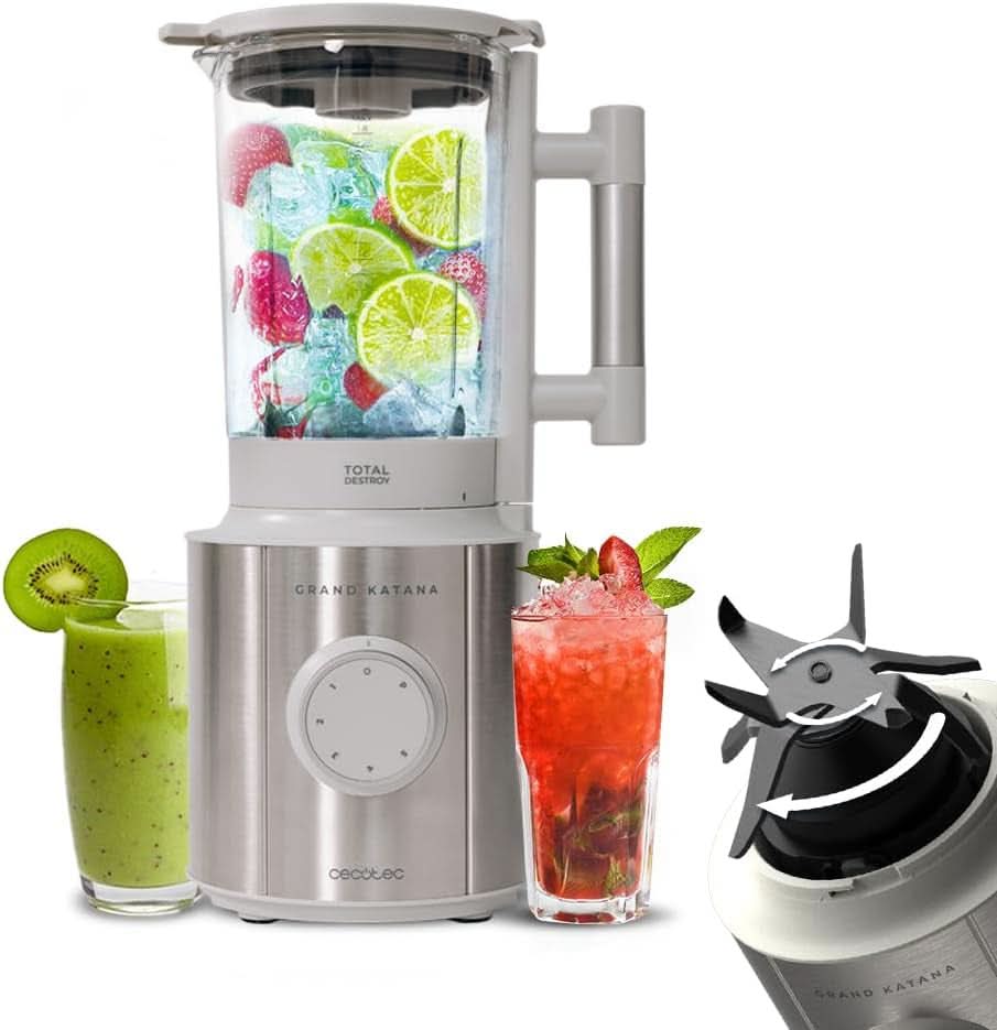 Mikser stojący Cecotec Grand Katana 2700MAX Total Destroy W. Maximalleistung 2700W, Gegenläufige Technologie, 8-Klingen-Messer Mit Schwarzer Titanbeschichtung, Thermoresistenter Krug 1,8L Matka i dziecko Naty Shop Weiss