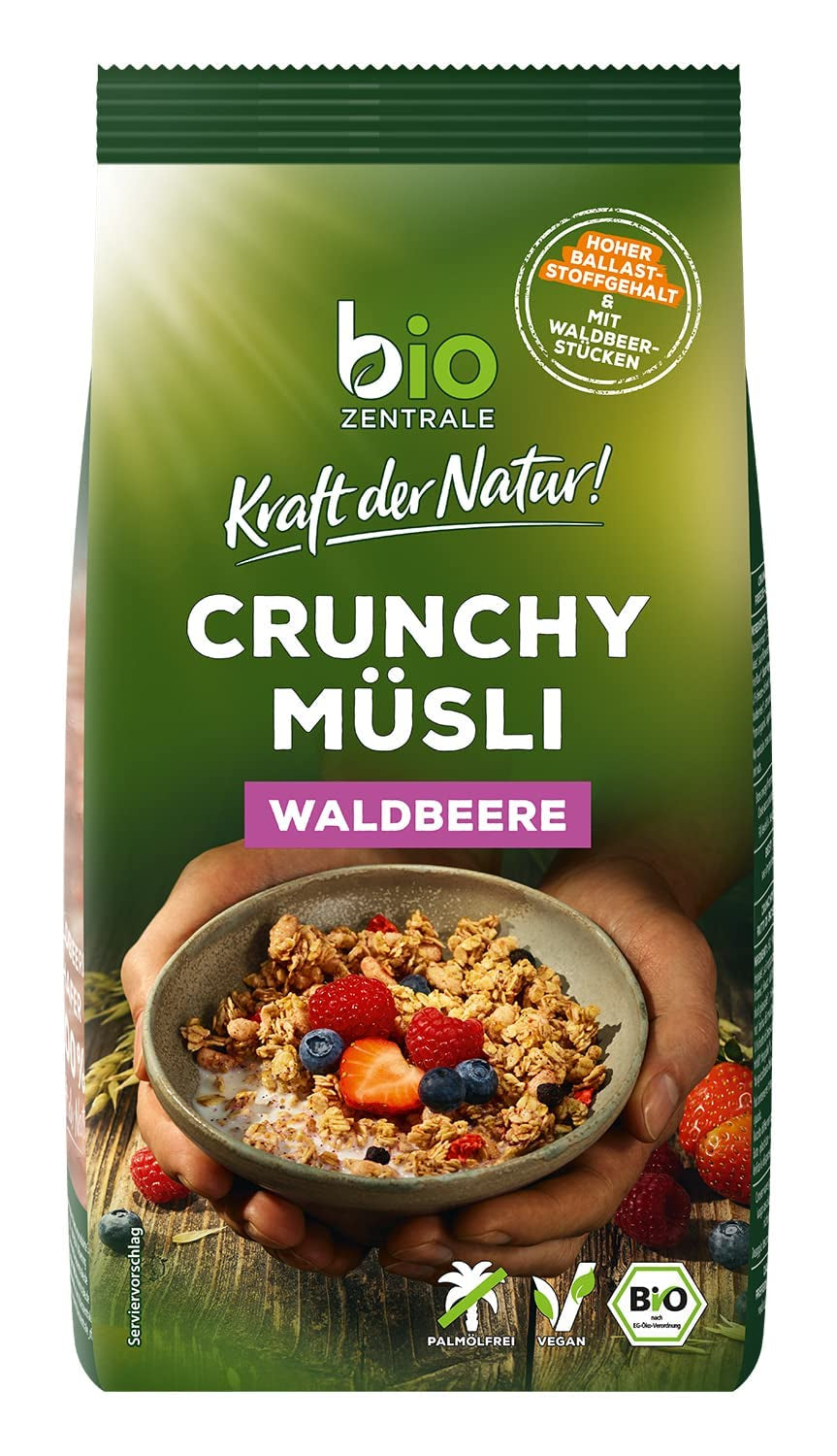 Chrupiące musli z jagodami Biozentrale | 375 g organicznego musli | Idealny na śniadanie i filiżankę musli na wynos | Alternatywa dla batonów musli