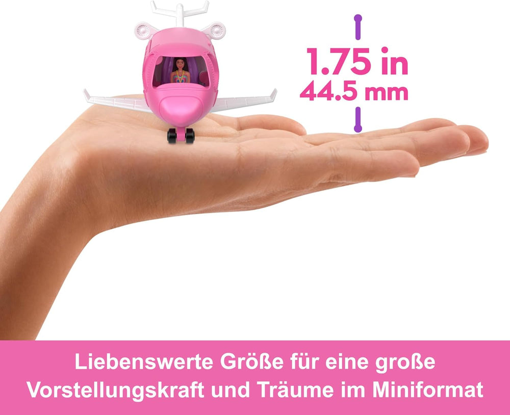 Păpușa Barbie Mini BarbieLand și seturi de vehicule de jucărie, păpușă de 3,8 cm și vehicul de jucărie emblematic cu surpriză care își schimbă culoarea, HYF40