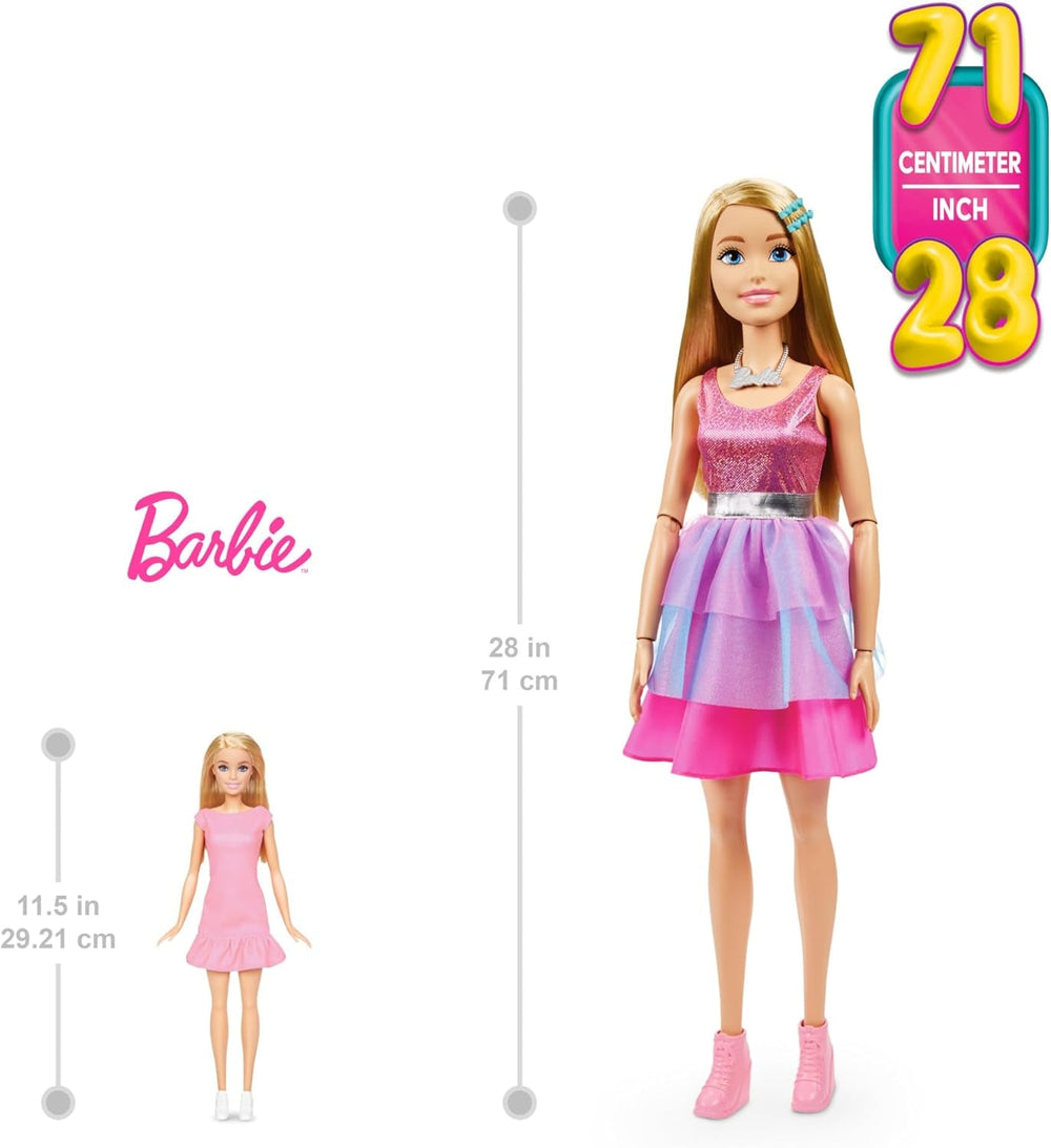 Păpușă Barbie Extra Large (71 cm) - rochie roz, păr blond cu baretă și colier, cadou pentru copii 3+, HJY02 Papusi Naty Shop
