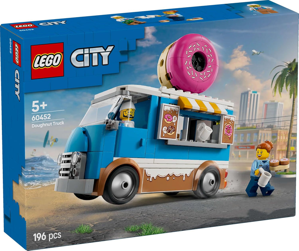 LEGO City Donut Truck — Zabawkowa ciężarówka z jedzeniem z 2 minifigurkami policji — Zabawka konstrukcyjna dla chłopców i dziewcząt w wieku od 5 lat — Pomysł na prezent urodzinowy i świąteczny 60452 Zestawy do budowania Besuche den LEGO-Store