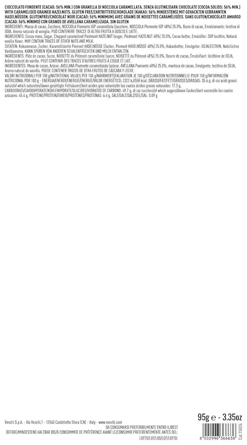 Czekolada mleczna Venchi z całymi orzechami laskowymi ChOG Piemont, 100g - bezglutenowa
