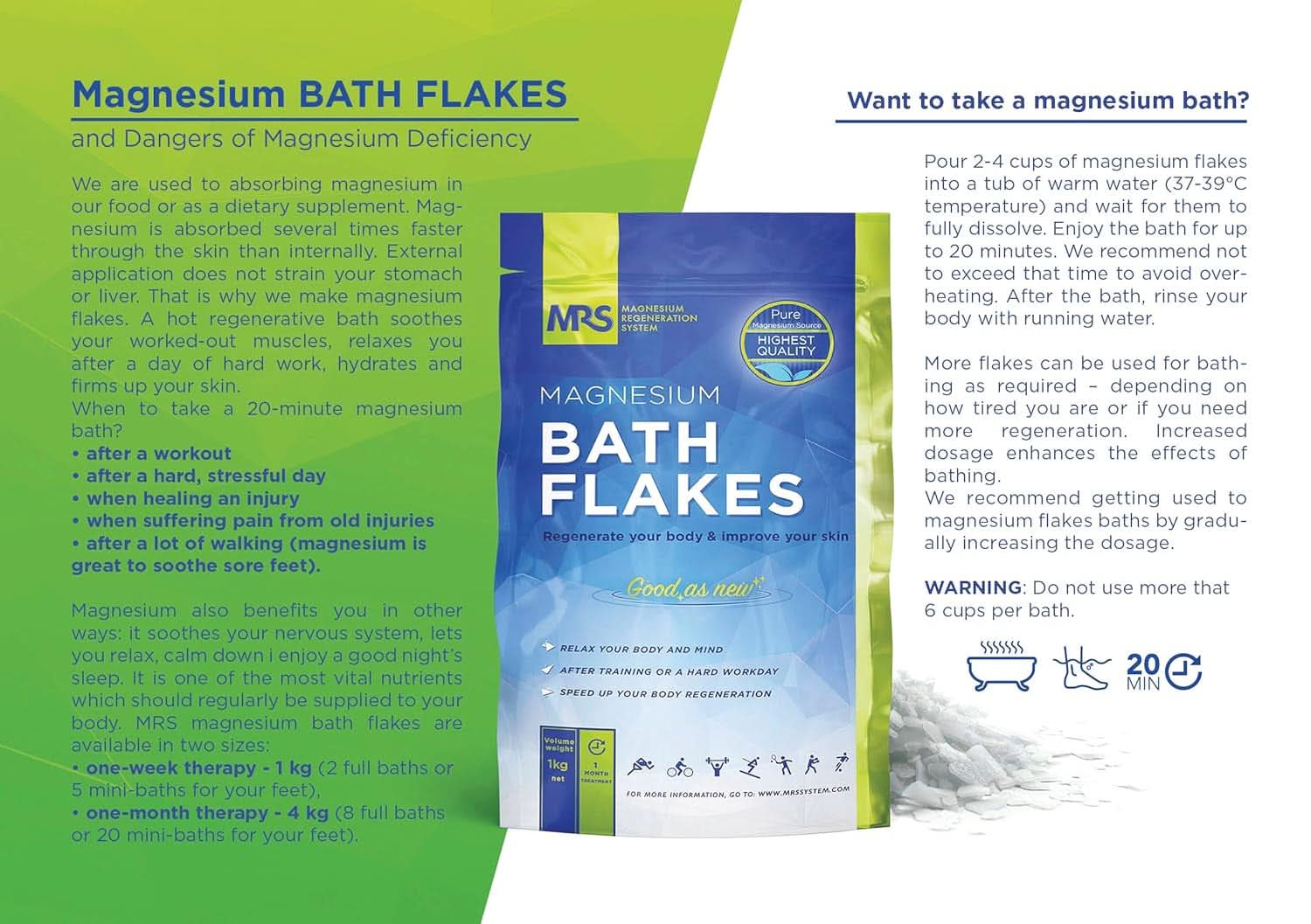MRS fulgi de clorură de magneziu 100% naturali - săruri de baie ideale pentru o baie de picioare, baie completă și împotriva deficienței de magneziu - 4 Kg Duș și baie Naty Shop