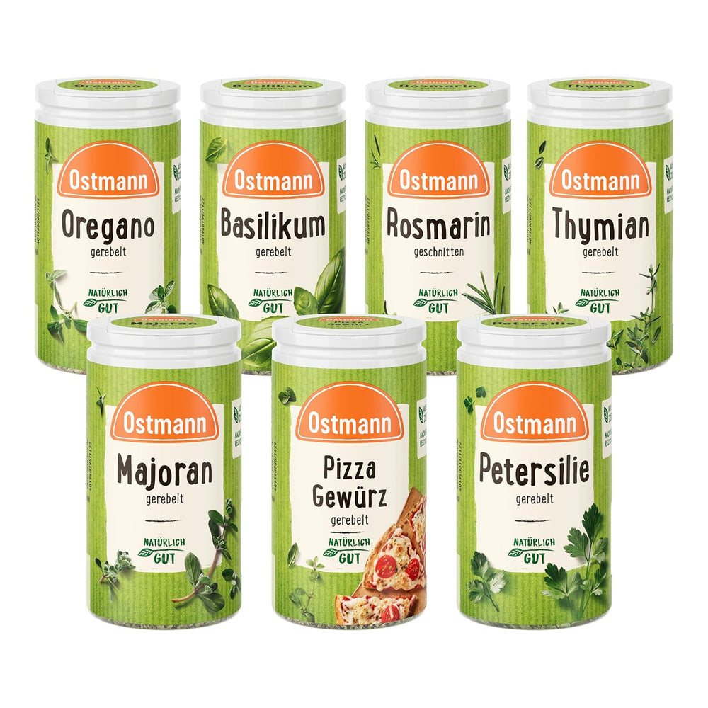 Ostmann Gewürze - gefülltes Gewürzregal mit 21 Gewürzdosen | Ustaw aus Gewurze, Kräuter, Gewürzmischungen | zum Aufhängen | dla Schranktur | Zjada: 1 Stuck
