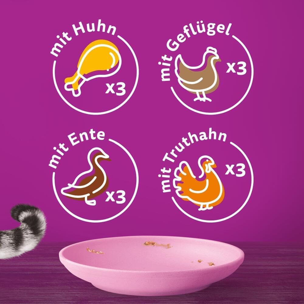 WHISKAS Junior Pliculețe pentru Hrană Umedă, Pachet Multiplu, Selecție de Carne de Păsări în Jeleu, 12 x 85g