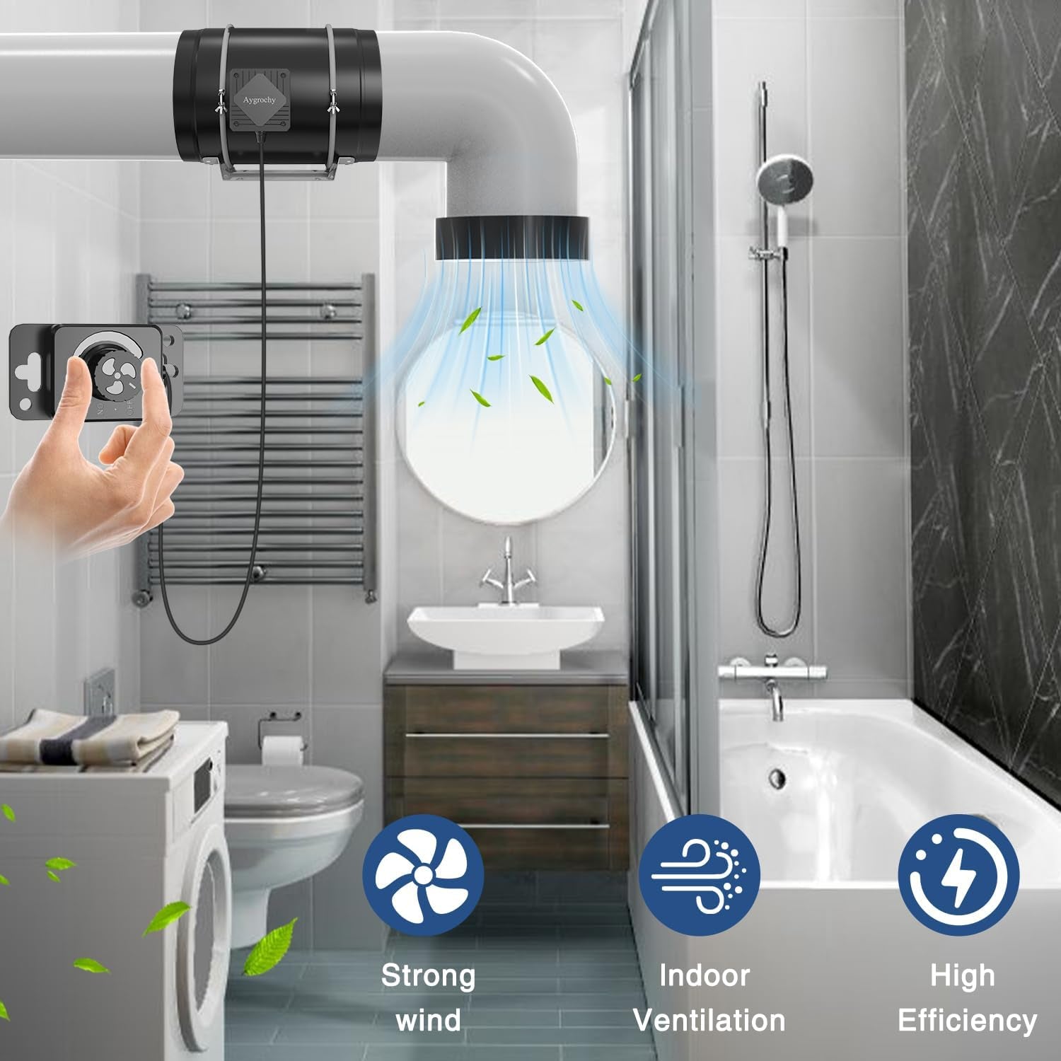 Aygrochy 200 mm 70 W regulowany wentylator kanałowy Wentylator wyciągowy z silnikiem EC do ogrzewania, chłodzenia, wzmacniaczy, namiotów do uprawy, hydroponiki, gospodarstwa domowego, wentylacji i dmuchawy wyciągowej.