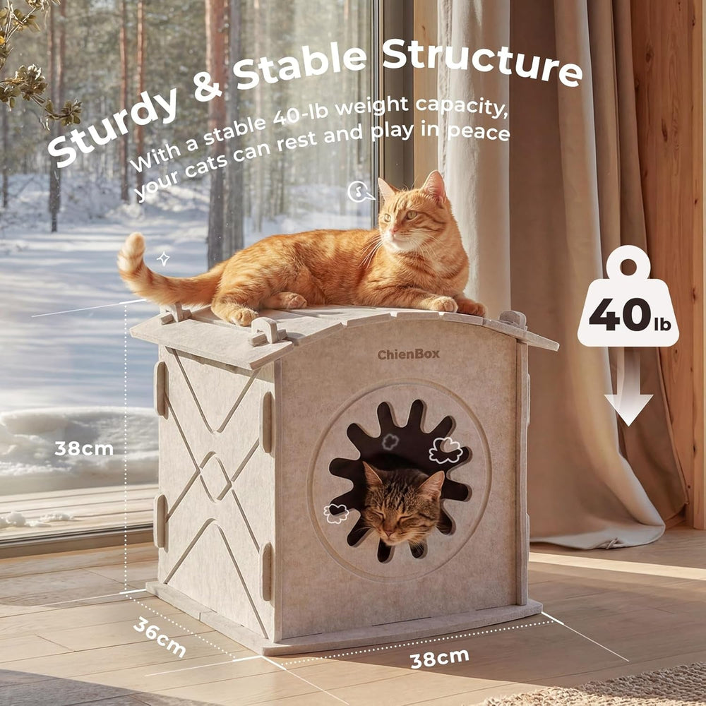 Katzenhaus Indoor aus Filz: Warmes Und Gemütliches Katzenbett, Katzenhöhle mit beruhigendem Kratzbogen, Robuste & Kratzfeste Katze Höhle, Abnehmbares Katzen Bett, Katzen Haus 38 x 36 x 38cm