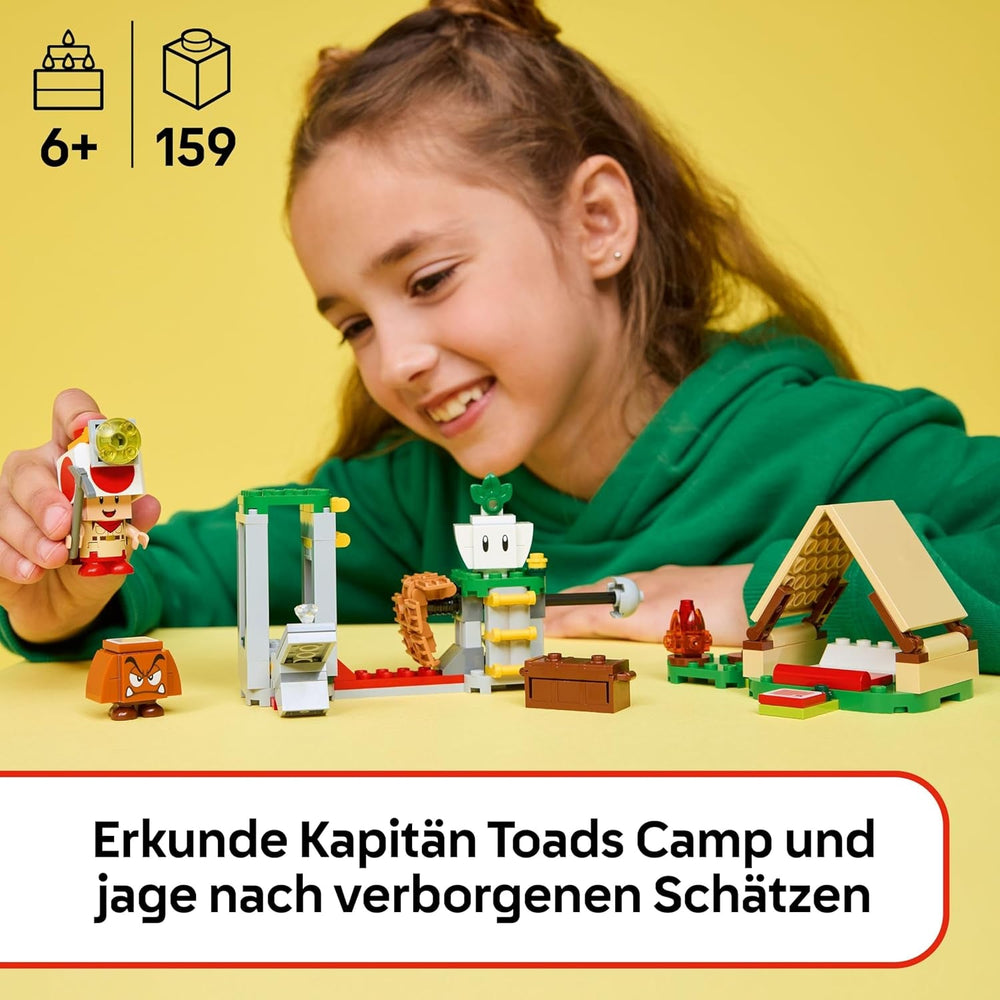 LEGO Super Mario Captain Toad-Camp- Interaktives Spielzeug mit 3 Figuren - Gumba, Zelt & einstürzender Brücke - Kinder Mitbringsel - Spielset - Gamer Geschenk für Jungen & Mädchen ab 6 Jahren - 72040