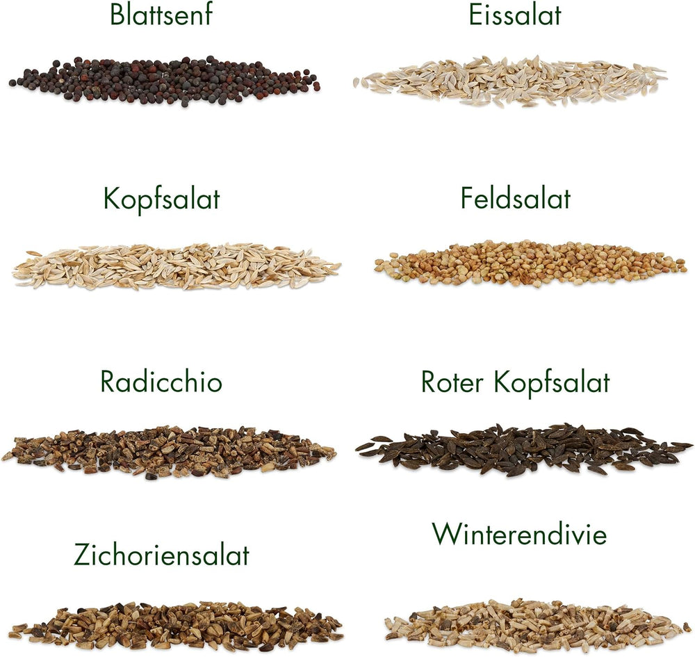 Nasiona sałaty: Zestaw 8 odmian nasion sałaty do ogrodu i na balkon - nasiona sałaty, liść gorczycy, roszponka (twarda), radicchio, nasiona endywii, cykoria - nasiona warzyw sałatkowych z OwnGrown