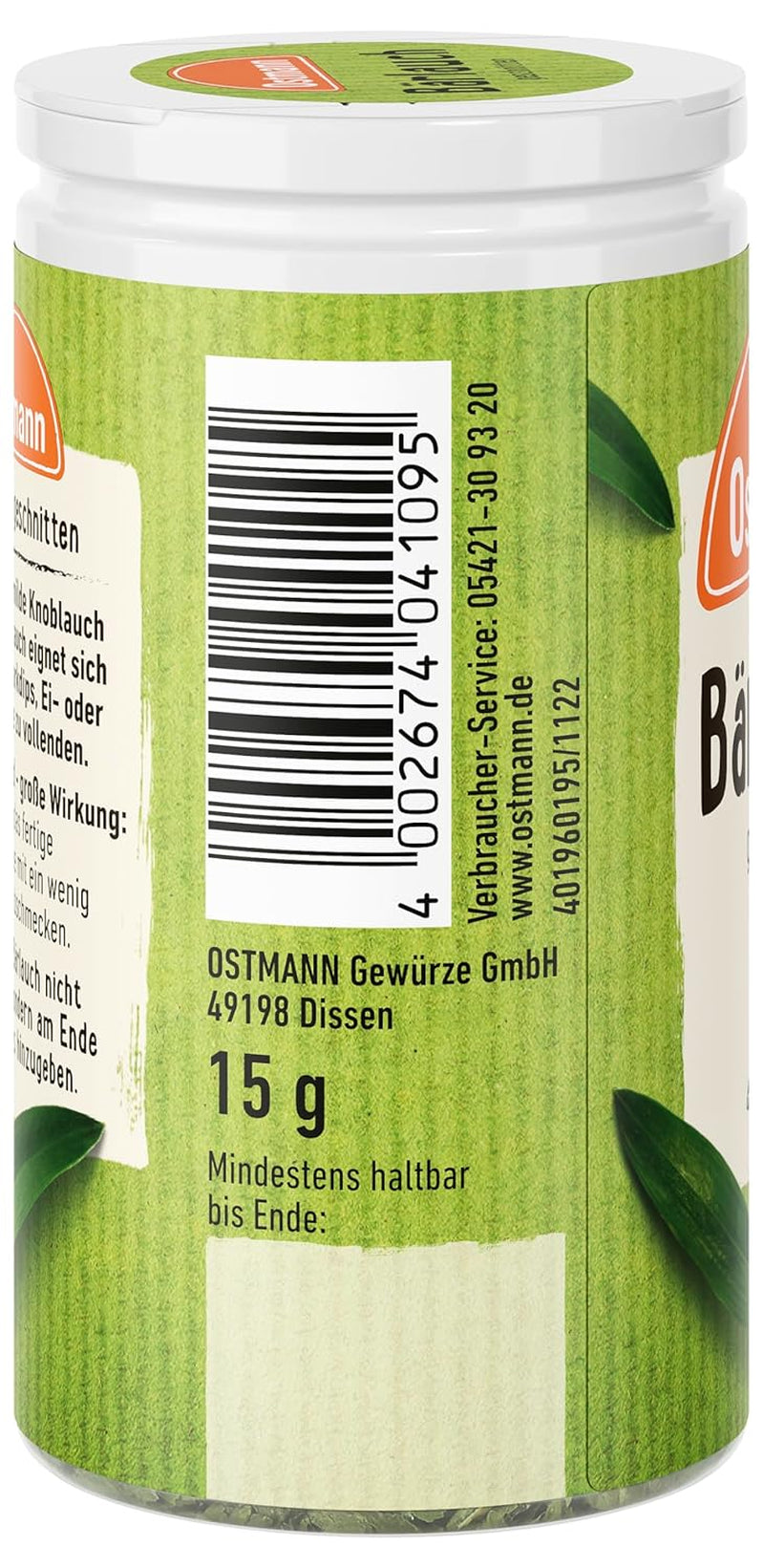 Ostmann Gewürze - Bärlauch geschnitten | Łagodniejszy Knoblauch-Geschmack | Für Ei- oder Reisgerichte sowie Quarkdips | 15 g w Der Streudose