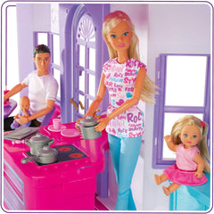 Simba 104661996 - Steffi Love Dreamhouse, duży domek do zabawy, 4 pokoje, BEZ LALEK, wysokość 84 cm, dwa poziomy, funkcjonalny dzwonek, składane domki dla lalek Naty Shop