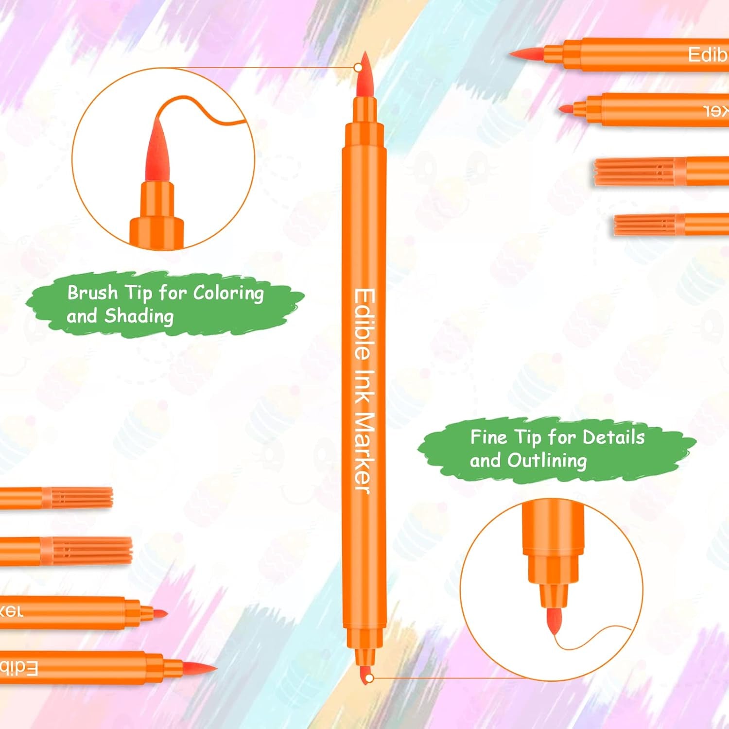 12 bucăți de pixuri colorante alimentare, pixuri colorante alimentare pentru copt, markere alimentare cu vârf fin și gros, pix comestibil pentru prăjituri, fondant, fursecuri, ouă de Paște, macaroane