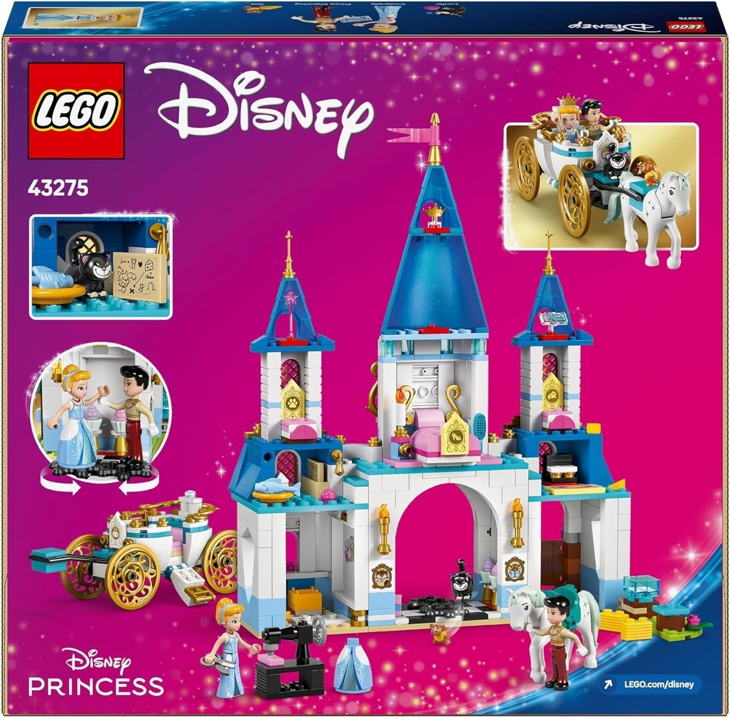 LEGO® Disney Zamek księżniczki Kopciuszek i powóz konny, zestaw dla dziewczynek od 6 lat, fantastyczna zabawka z księżniczką Kopciuszkiem i minilaleczkami z bajki księcia, pomysł na prezent dla fanów Disneya 43275 Zestawy do budowania Szukaj w sklepie LEGO