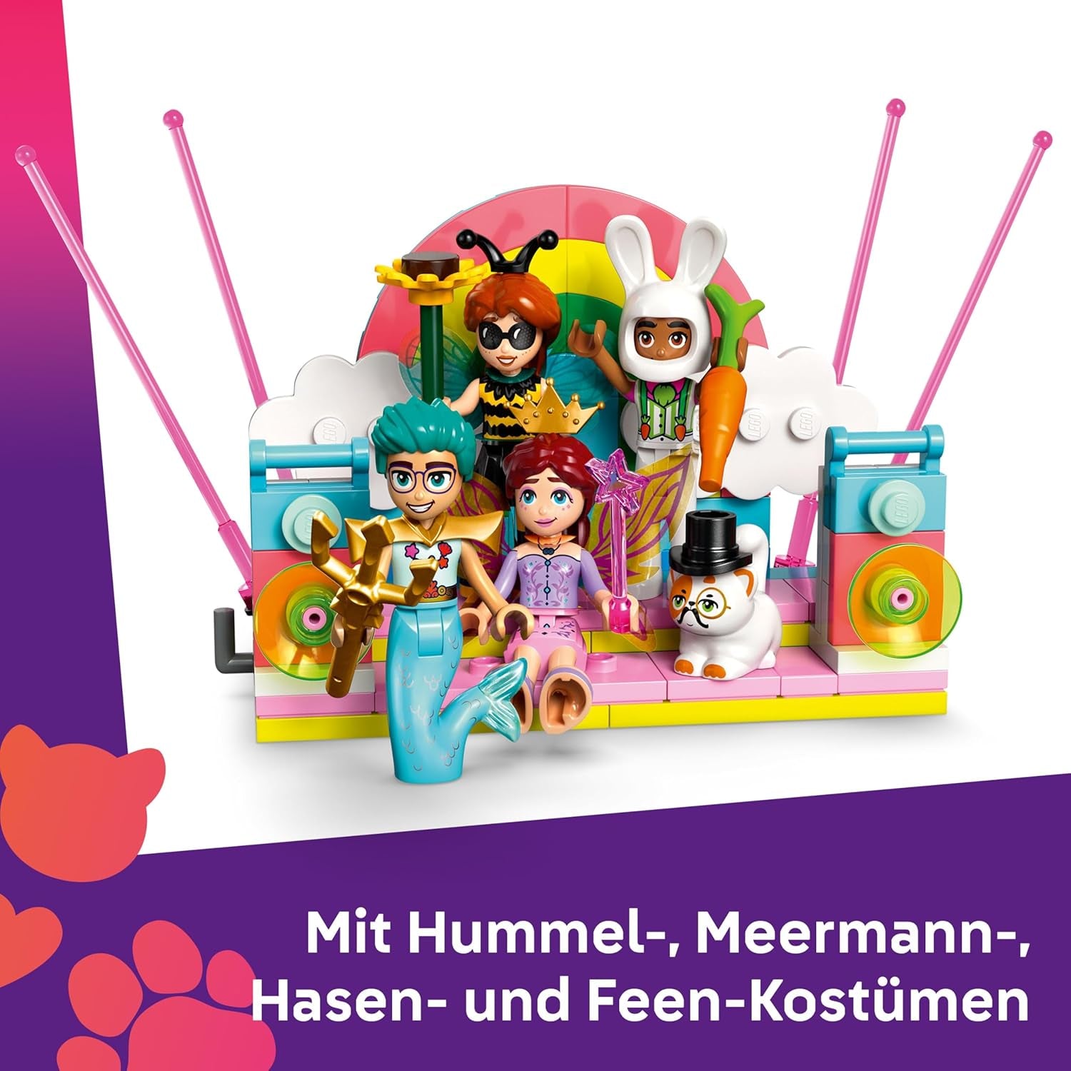 LEGO Friends Kostümparty mit Einhorn und Fee - Spielzeug für Mädchen ab 6 Jahren - Bühne, DJ-Pult, 4 Minipuppen, der Katze Churro und Einer Pferdefigur sowie lustigem Zubehör - Pomysł na prezent - 42661