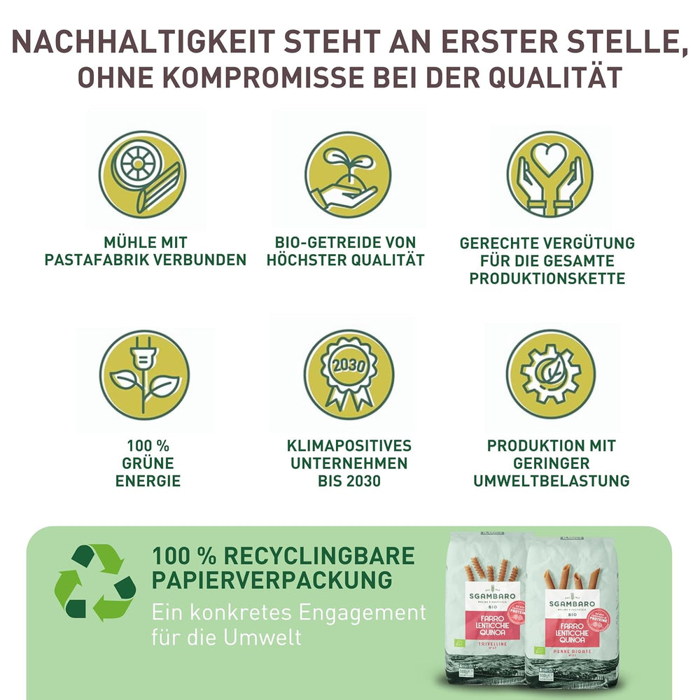 Ekologiczny makaron Trivelline N.47 - 500g z mąką orkiszową, mąką z soczewicy i mąką z komosy ryżowej - Bogaty w białko, źródło błonnika i białka