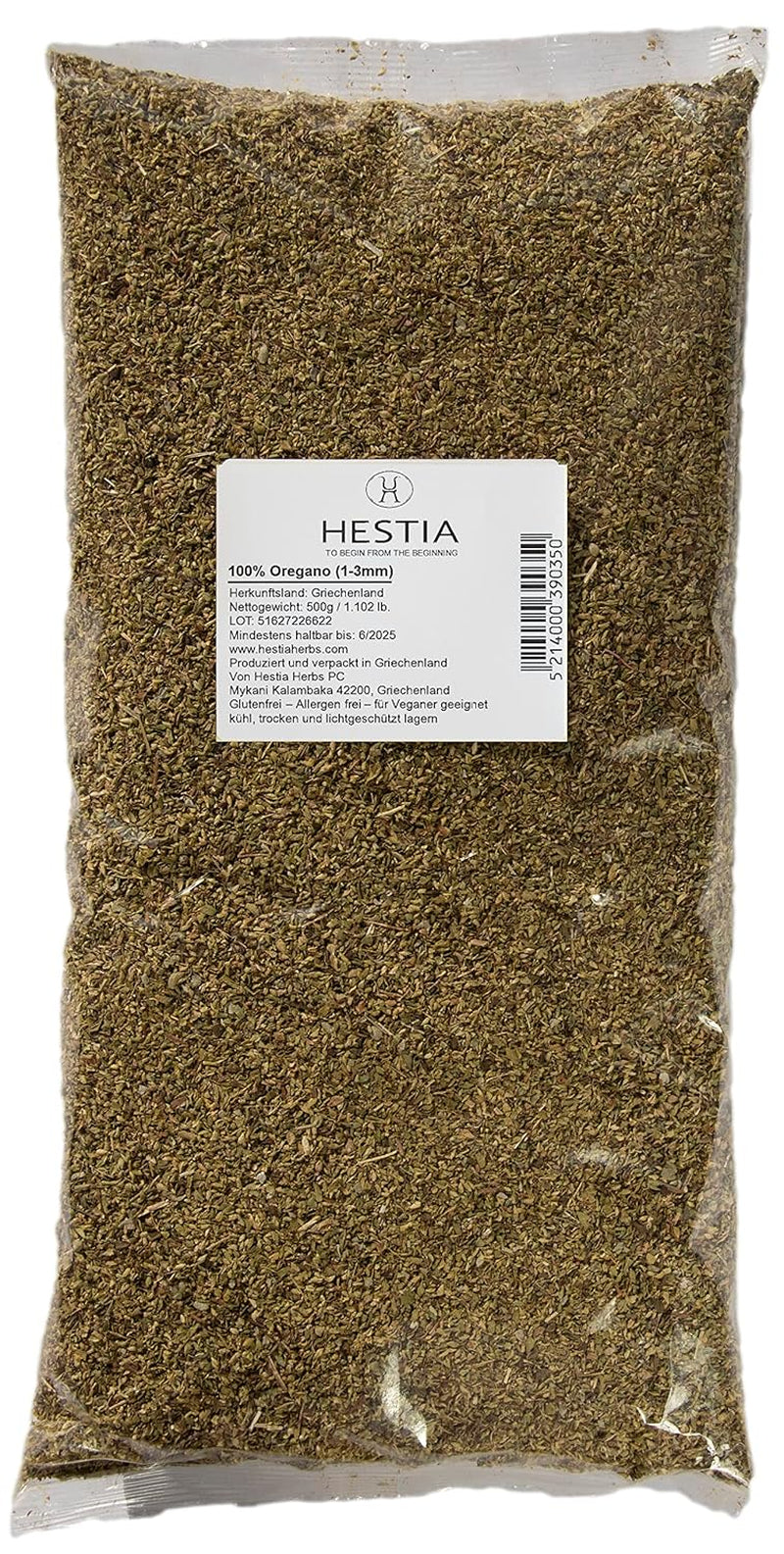 Hestia Herbs Griechischer getrechtenter Oregano 500 g, Allergenfrei – Vegan – GVO-frei