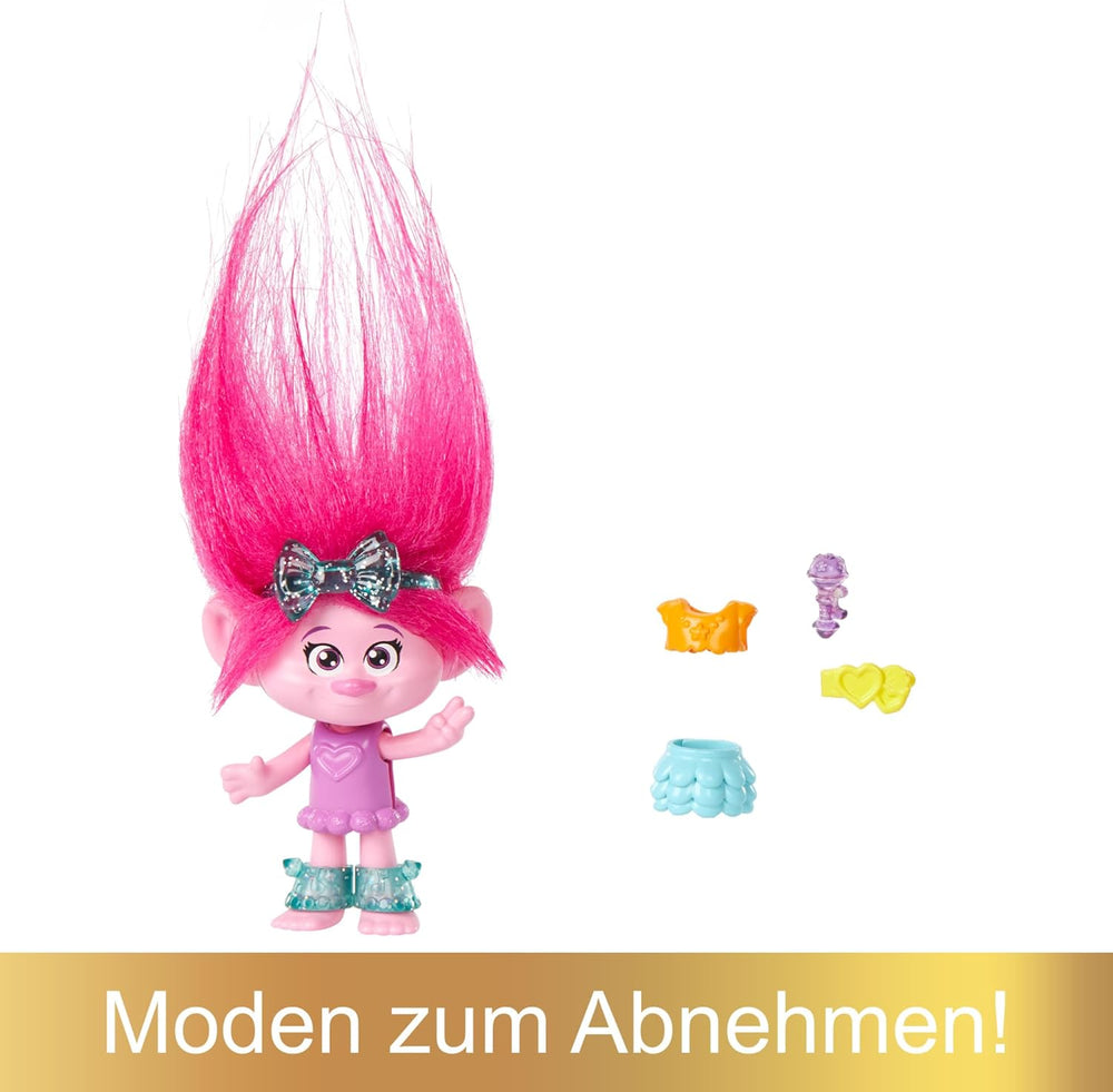 Mattel DREAMWORKS TROLLS Gemeinsam Stark – Haarige Überraschungen Poppy Königin Poppy, Viva, Branch und Guy Diamond Plüschhaar, 2 Haarige Überraschungen, Zubehör, für Kinder ab 3 Jahren, HNF10