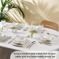 Set de veselă Karaca Jamie White pentru 12 persoane, 52 de piese - Veselă elegantă din porțelan pentru 12 persoane | Include farfurii, căni, boluri |