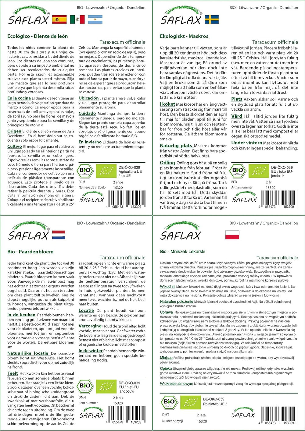 SAFLAX - BIO - Mniszek lekarski - 400 nasion - Taraxacum officinale