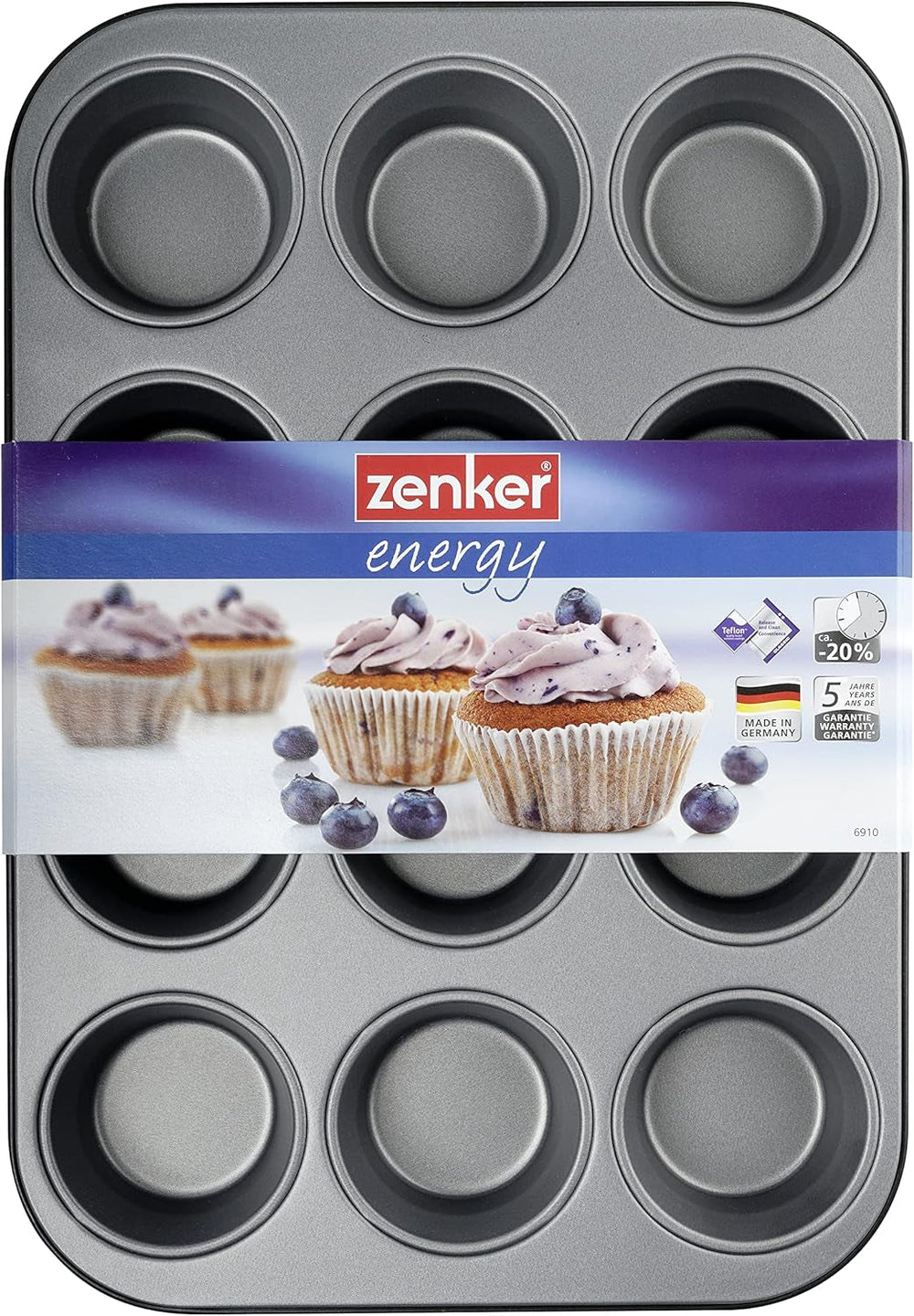 Zenker 12Er Muffinform Energy, Premium-Backform, Für Köstliche Kuchen, Verkürzt Die Backzeit Um Bis Zu 20% (Farbe: Silber/Anthrazit), Menge: 1 Stück, Hellgrau Und Dunkelgrau Formy i blachy do pieczenia Naty Shop
