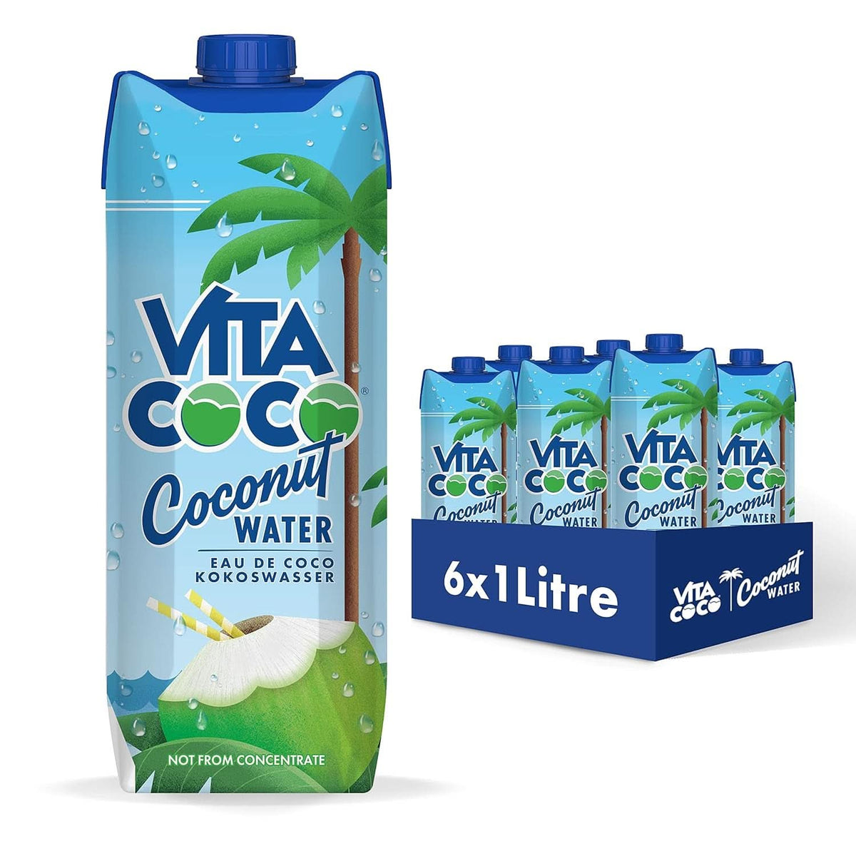 Vita Coco Pure Coconut Water 6 x 1 litr, naturalny krem nawilżający z elektrolitami, bezglutenowy, pełen witaminy C i potasu Naty Shop 6 x 1 litr Woda kokosowa (oryginalna)